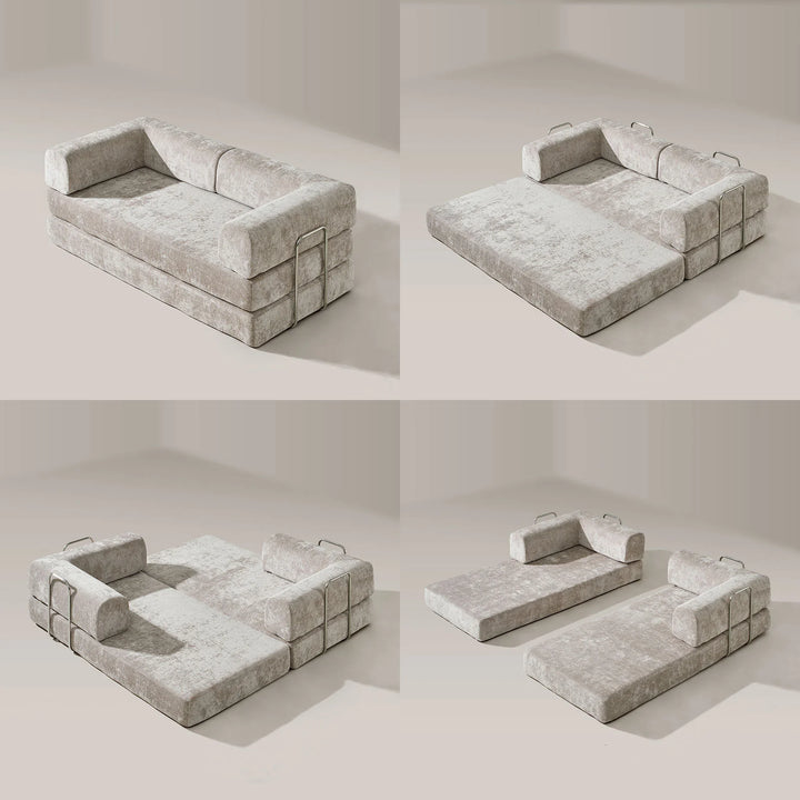 Real-life illustrations showing four ways to use the Hugo Convertible Sofa Bed.