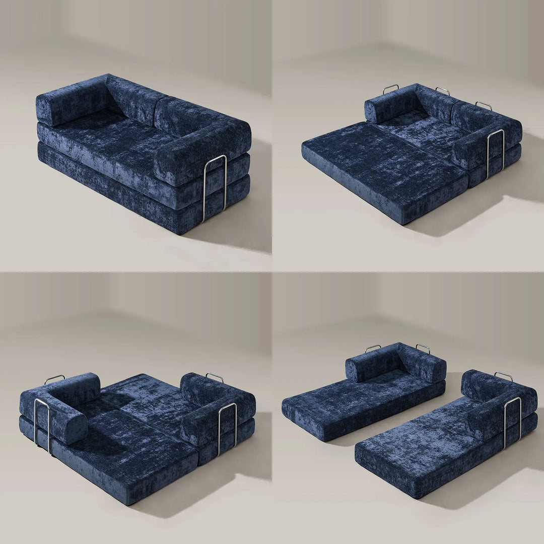 Real-life illustrations showing four ways to use the Hugo Convertible Sofa Bed.