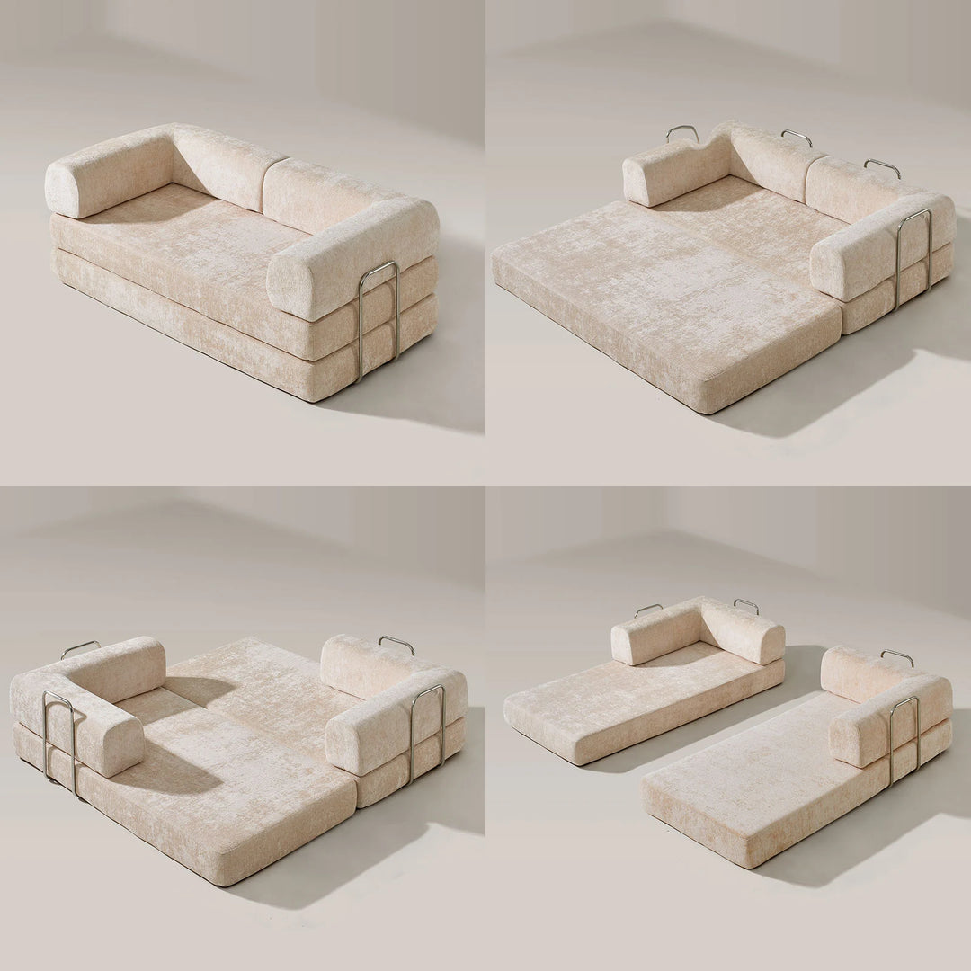 Real-life illustrations showing four ways to use the Hugo Convertible Sofa Bed.