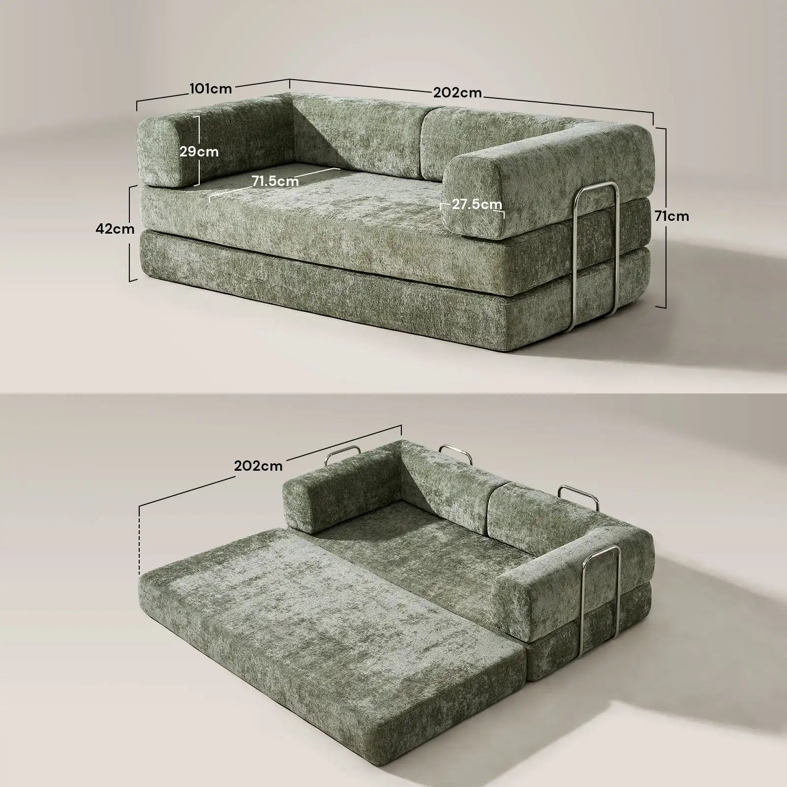 Dimensions of the Hugo Convertible Sofa Bed.