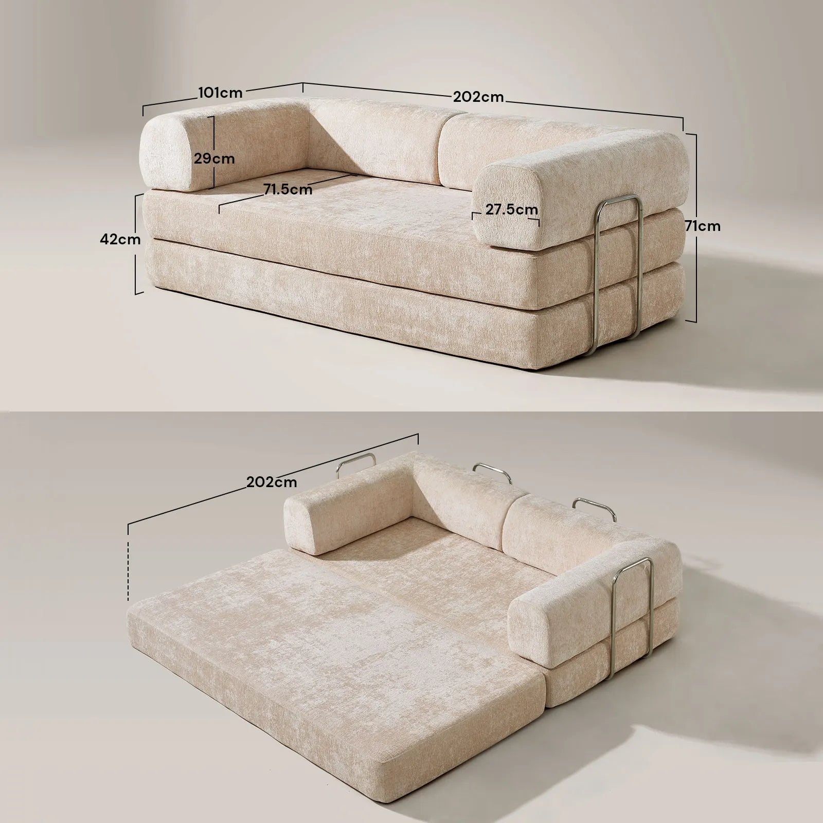 Dimensions of the Hugo Convertible Sofa Bed.