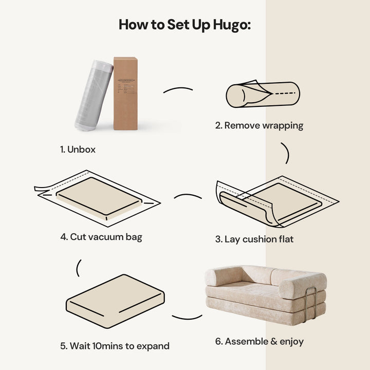 Detailed explanation of how to use the Hugo Convertible Sofa Bed.