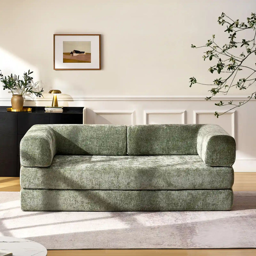 Front view of the Hugo Convertible Sofa Bed in the living room.
