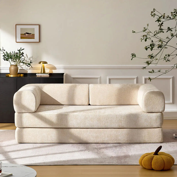 Front view of the Hugo Convertible Sofa Bed in the living room.