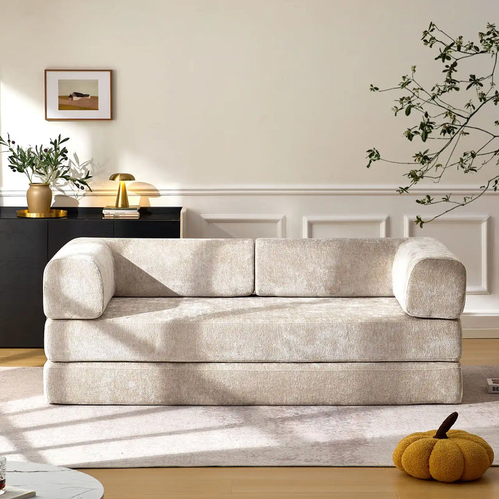 Front view of the Hugo Convertible Sofa Bed in the living room.