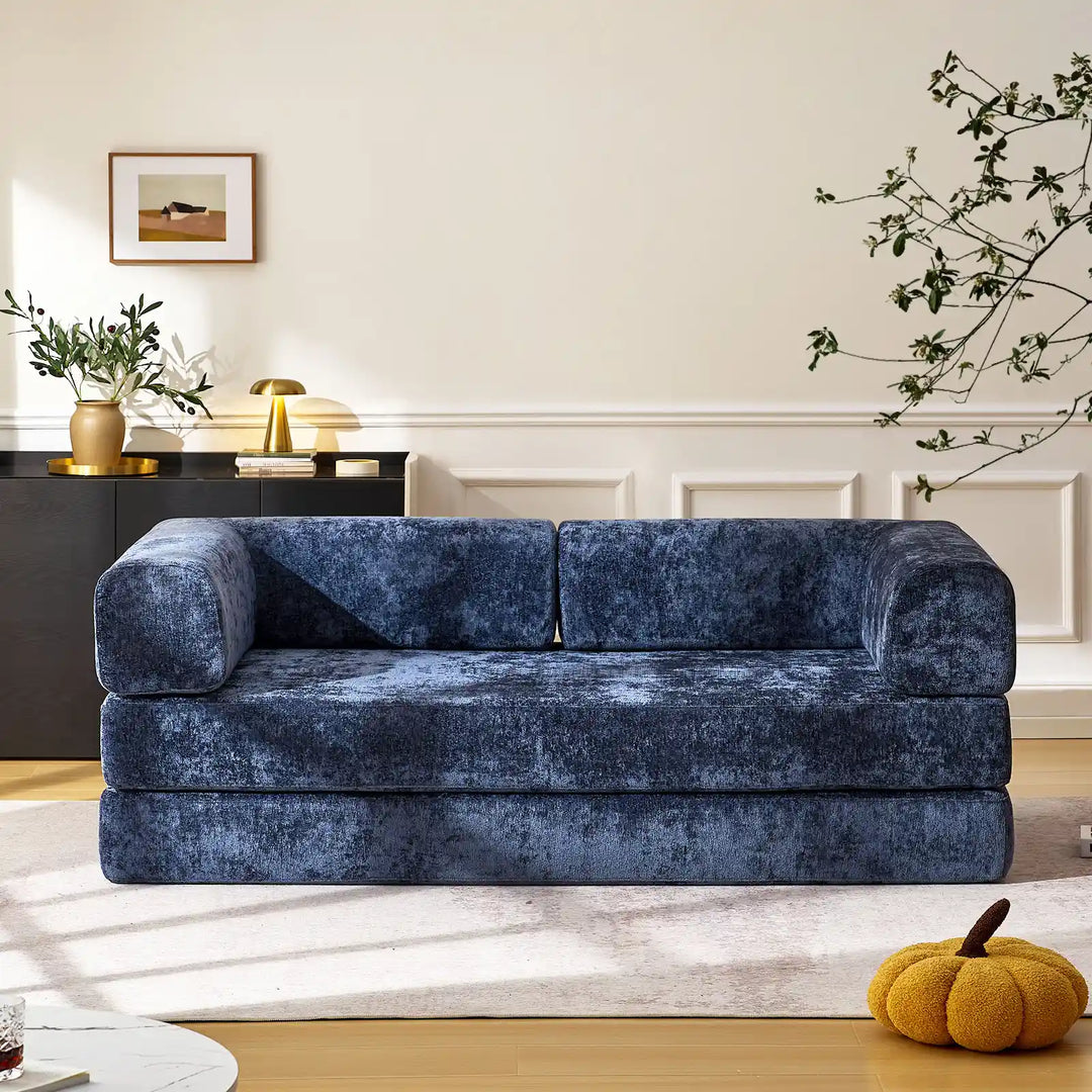 Front view of the Hugo Convertible Sofa Bed in the living room.