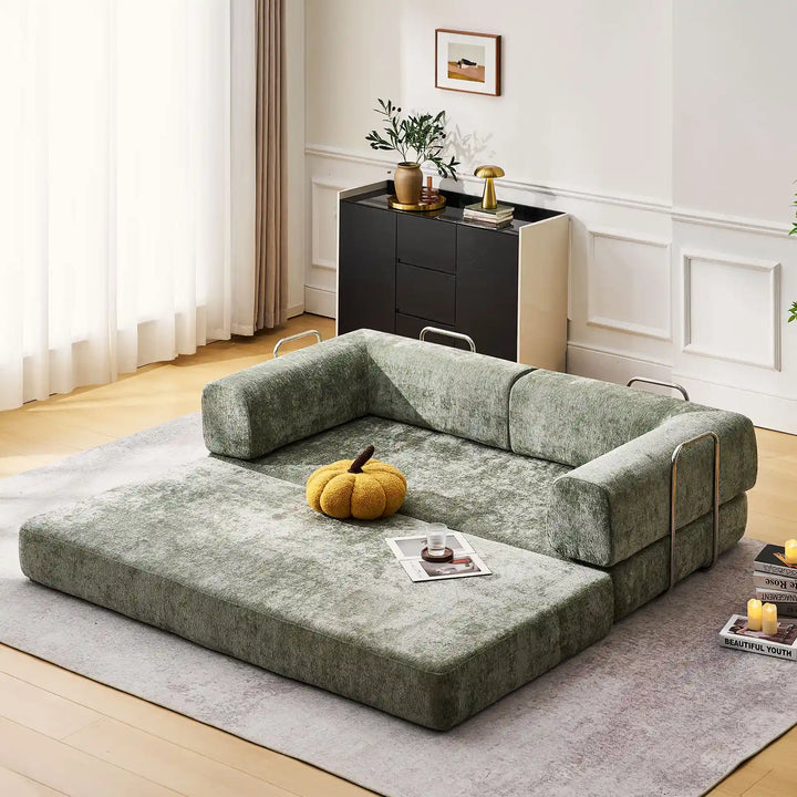 Real-life illustration of the Hugo Convertible Sofa Bed unfolded into a double bed.