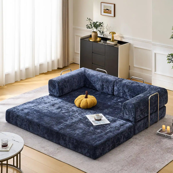 Real-life illustration of the Hugo Convertible Sofa Bed unfolded into a double bed.
