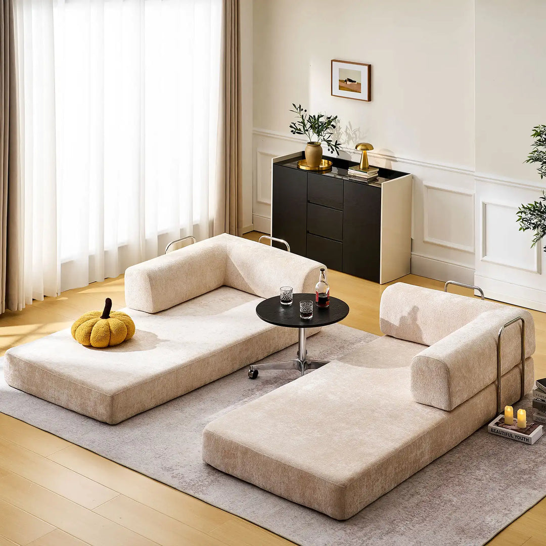 Real-life illustration of the Hugo Convertible Sofa Bed unfolded into two single beds.