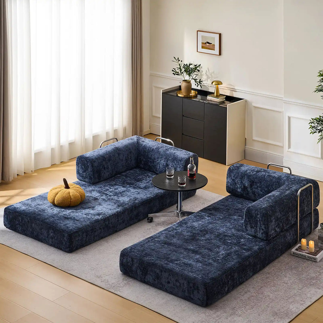 Real-life illustration of the Hugo Convertible Sofa Bed unfolded into two single beds.
