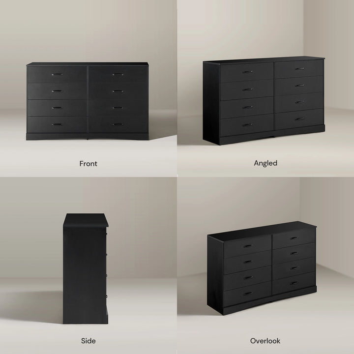 Full 360-degree view in white background of Kamai black chest of drawers.