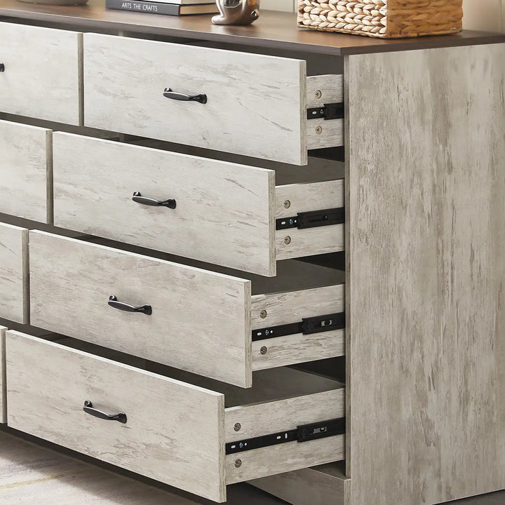 Details of the Kamai Chest of Drawers, showing the open status of the drawers with smooth glides. 
