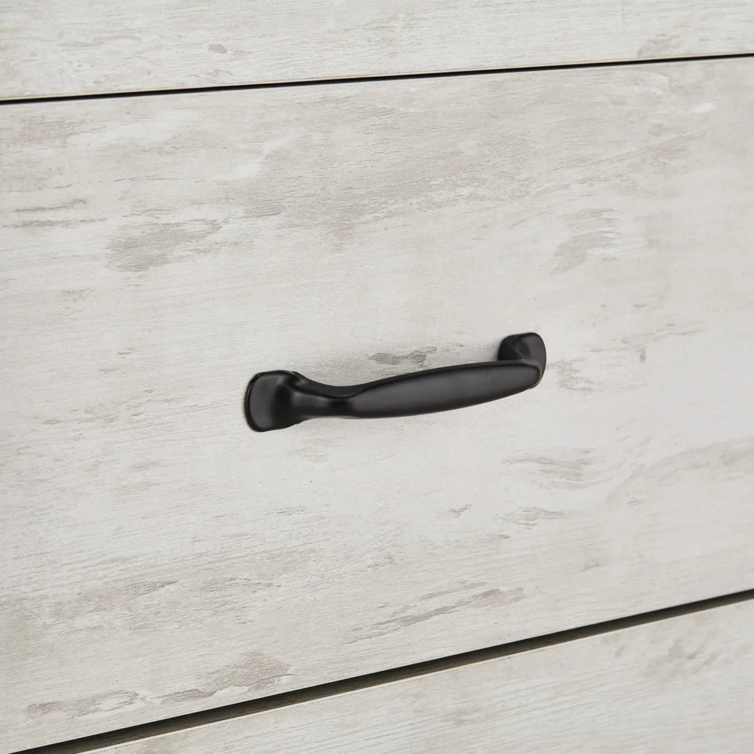 Kamai Grey Chest of Drawers, showing the details of the black handle