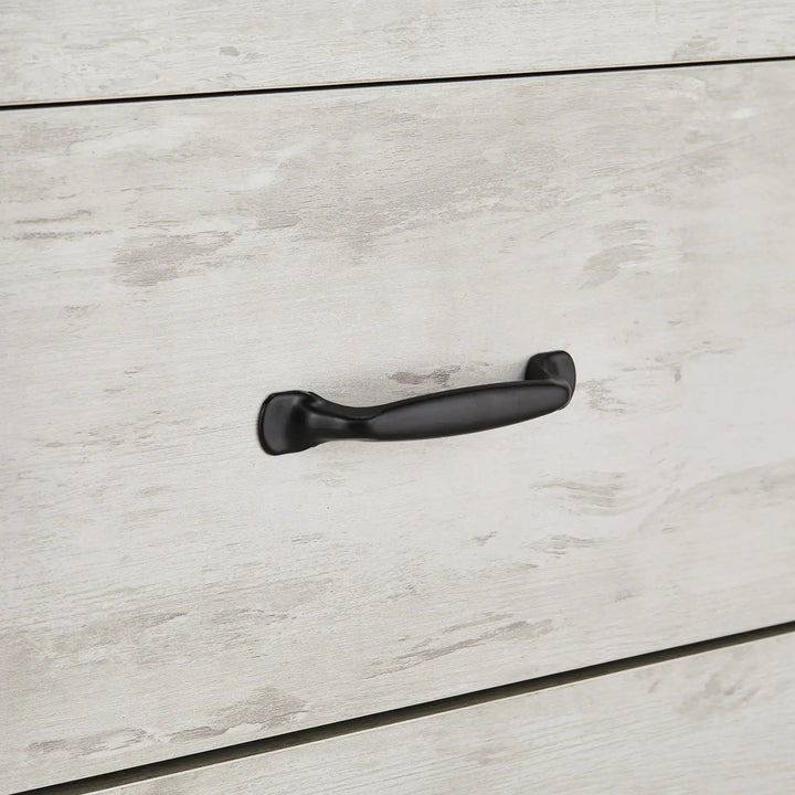 Kamai Grey Chest of Drawers, showing the details of the black handle
