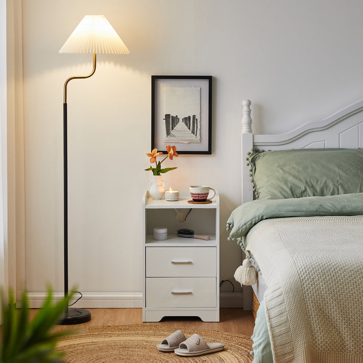 Kody LED Light Bedside Table [Charging Station][Nightstand]