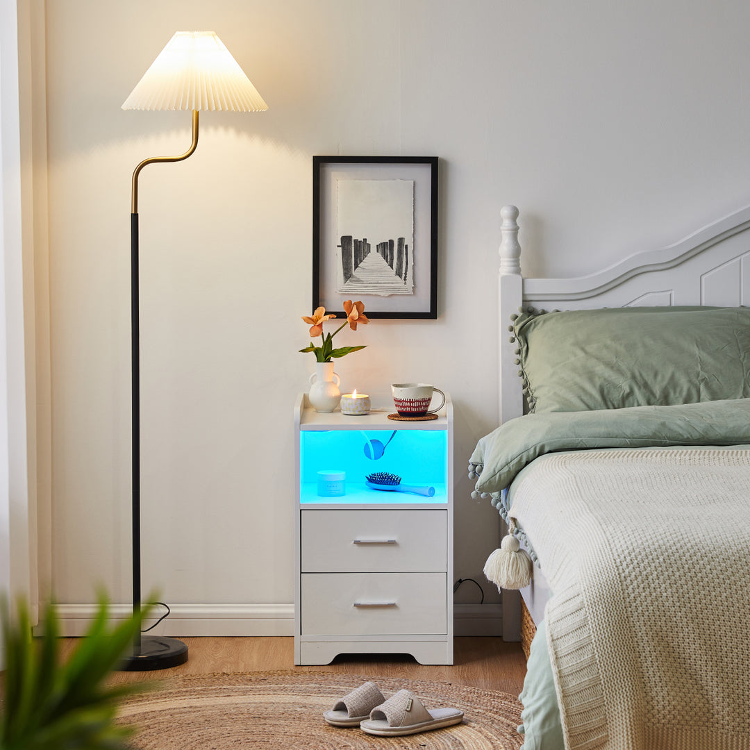 Kody LED Light Bedside Table [Charging Station][Nightstand]