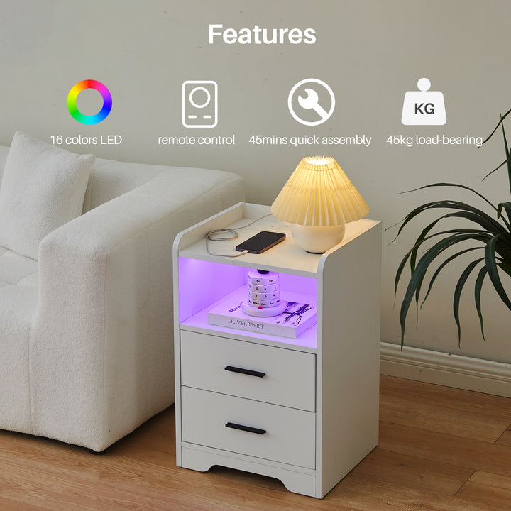 Kody LED Light Bedside Table [with Charging Station]