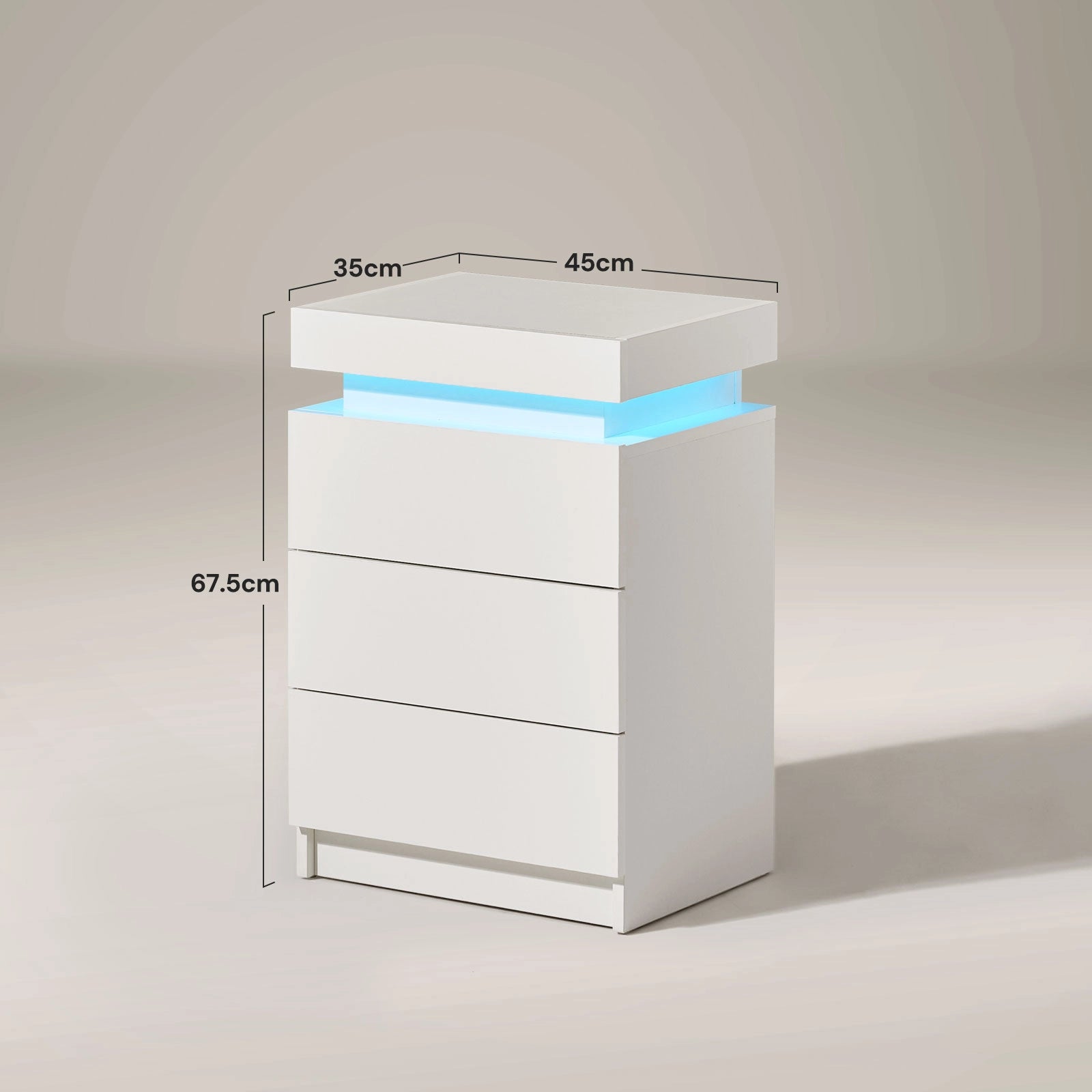 The dimension of the Kumar Bedside Table, overall: W45 x D35 x H67.5 cm.