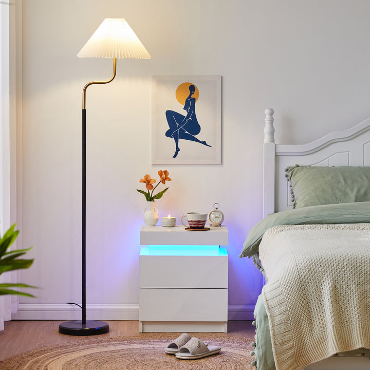 Kumar LED Light Bedside Table [2 Drawers][Nightstand]