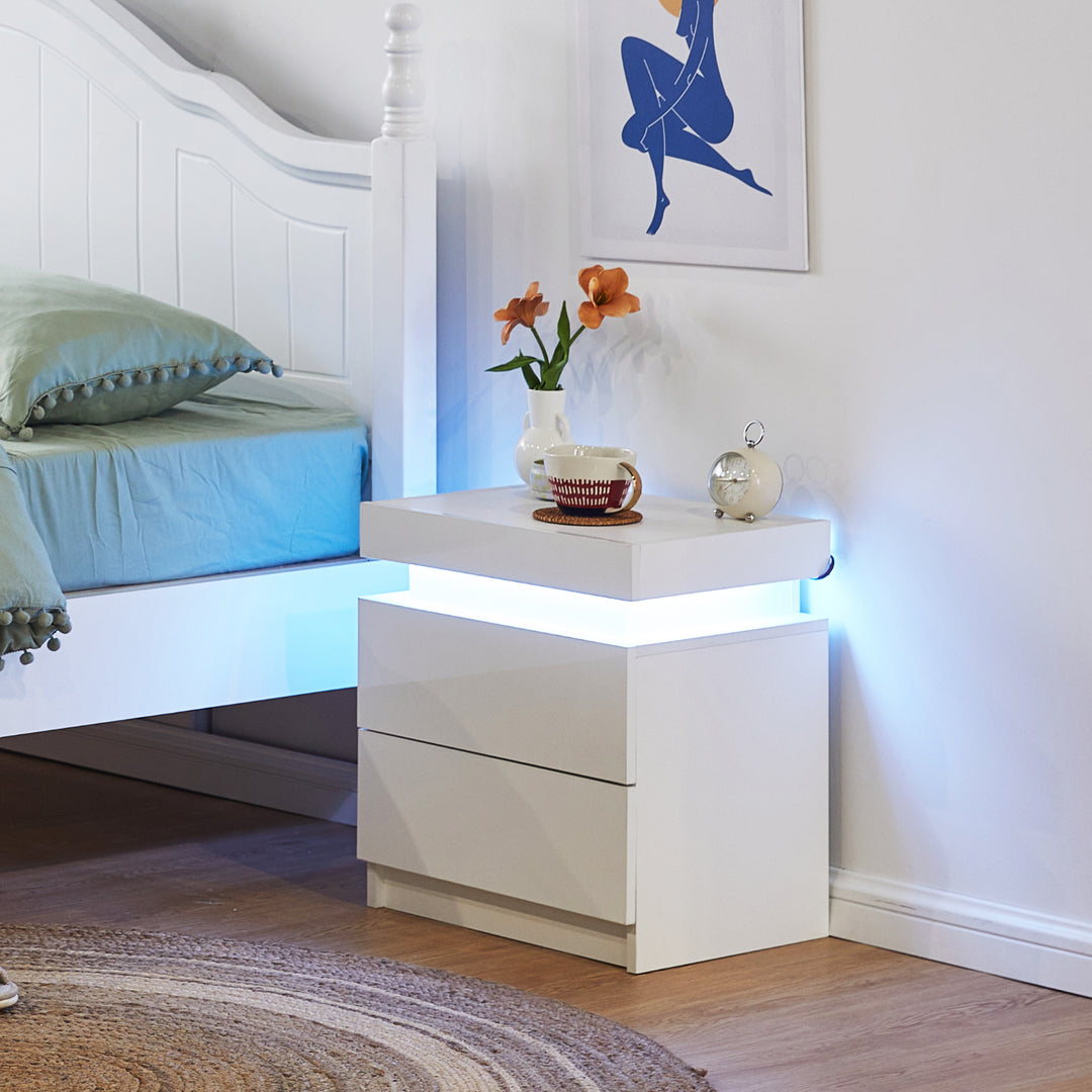 Kumar LED Light Bedside Table [2 Drawers][Nightstand]