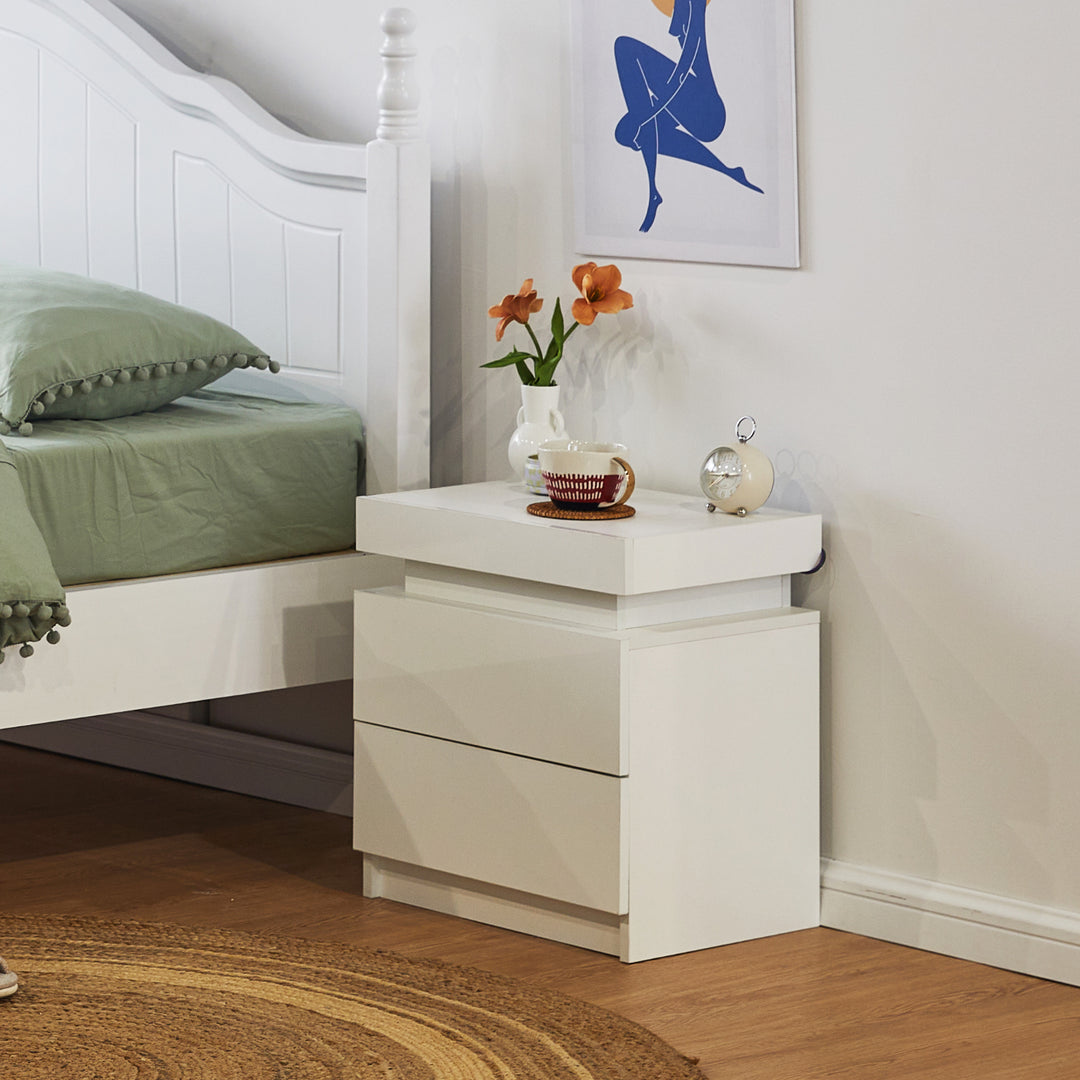 Kumar LED Light Bedside Table [2 Drawers][Nightstand]