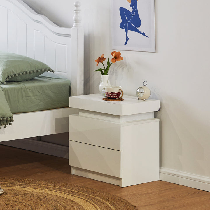 Kumar LED Light Bedside Table [2 Drawers][Nightstand]