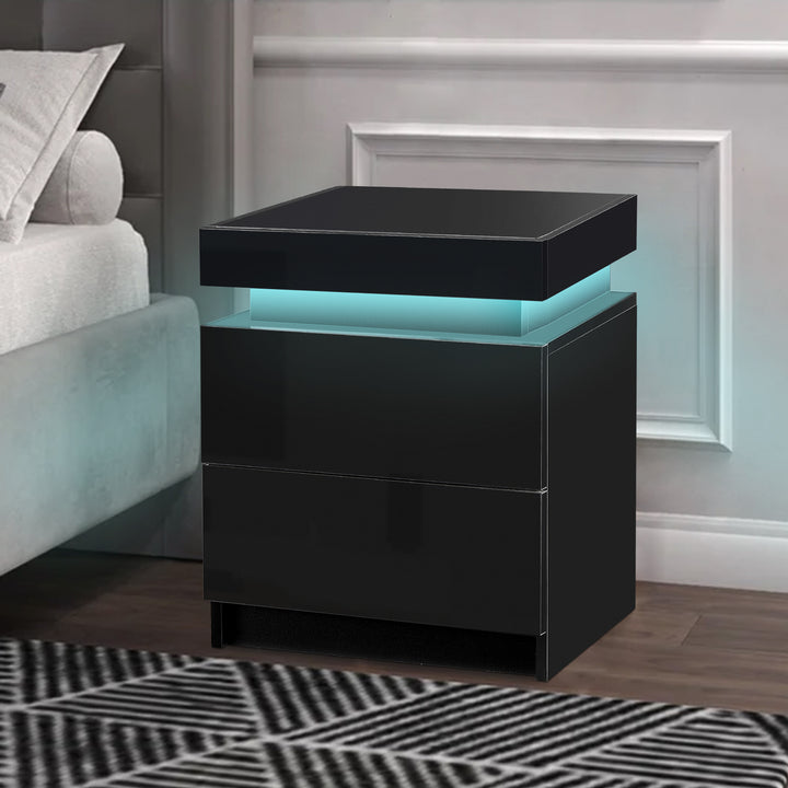 Kumar LED Light Bedside Table [2 Drawers][Nightstand]