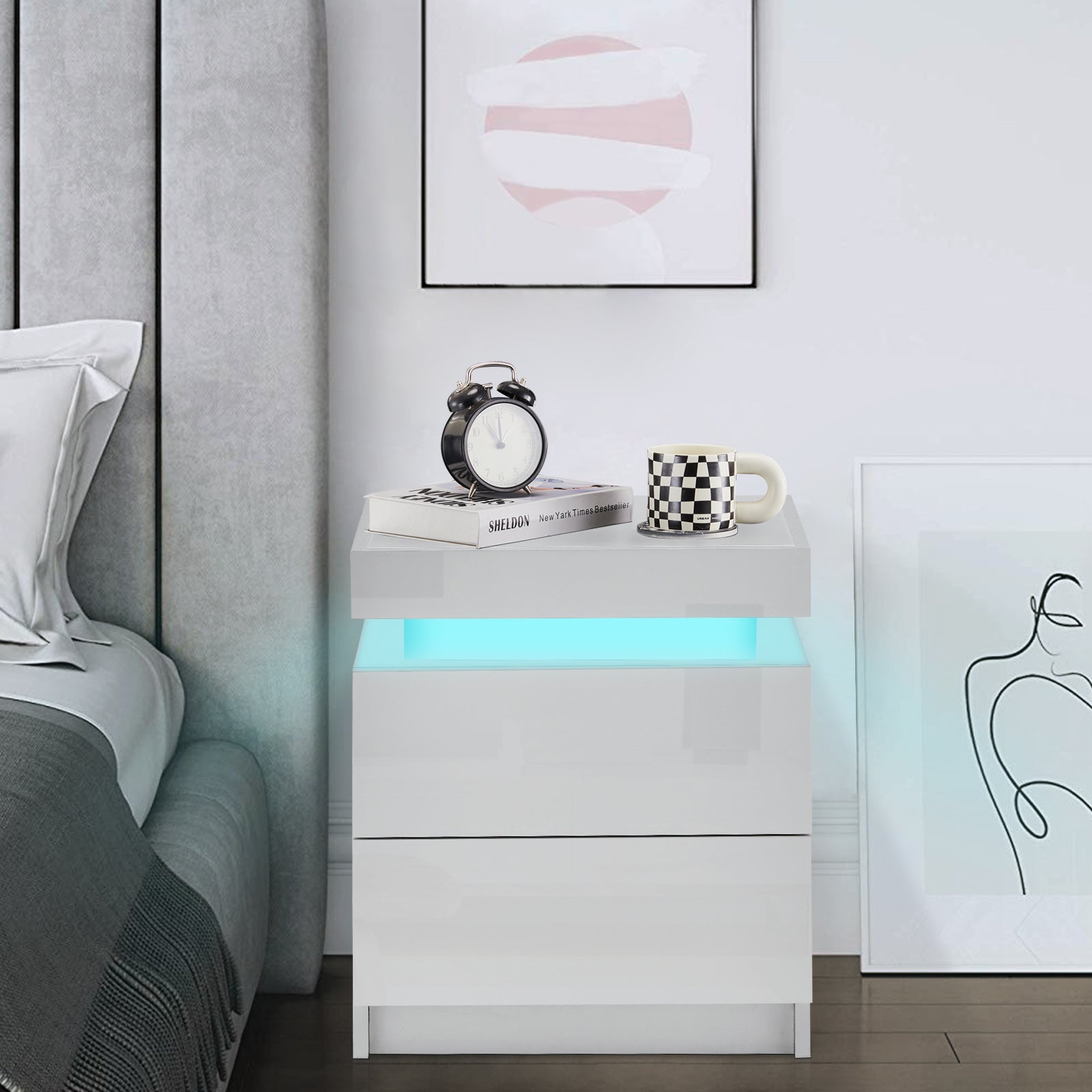 Light grey nightstand on sale set