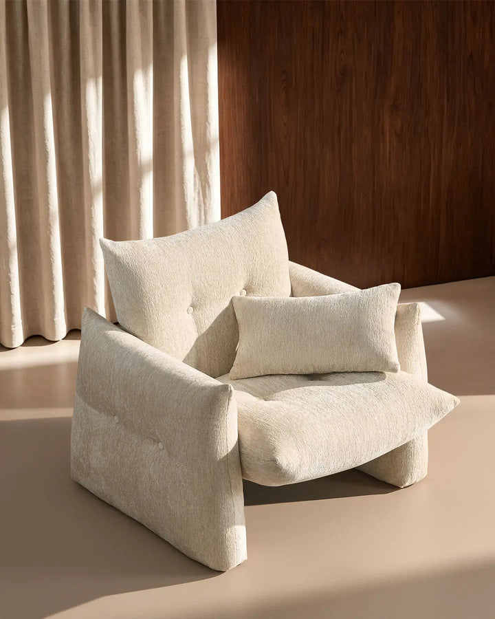 Top view of the cream Kumo Accent Chair featuring its spacious seat and enveloping armrests