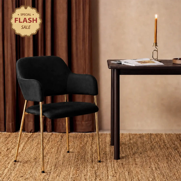 Lukka Velvet Dining Chairs with gold colour metal legs
