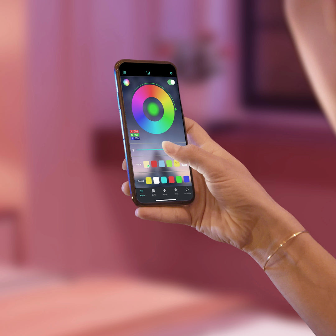 Using the remote to control the RGB mirror lights on the dressing table