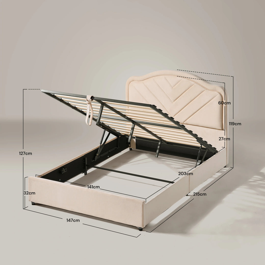 Dimensions of Luniva cream double bed frame with clear size markings