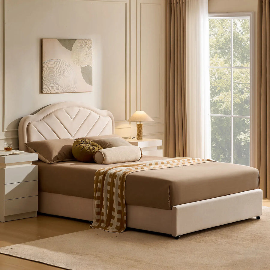 Double Bed Frame in bright bedroom during daytime