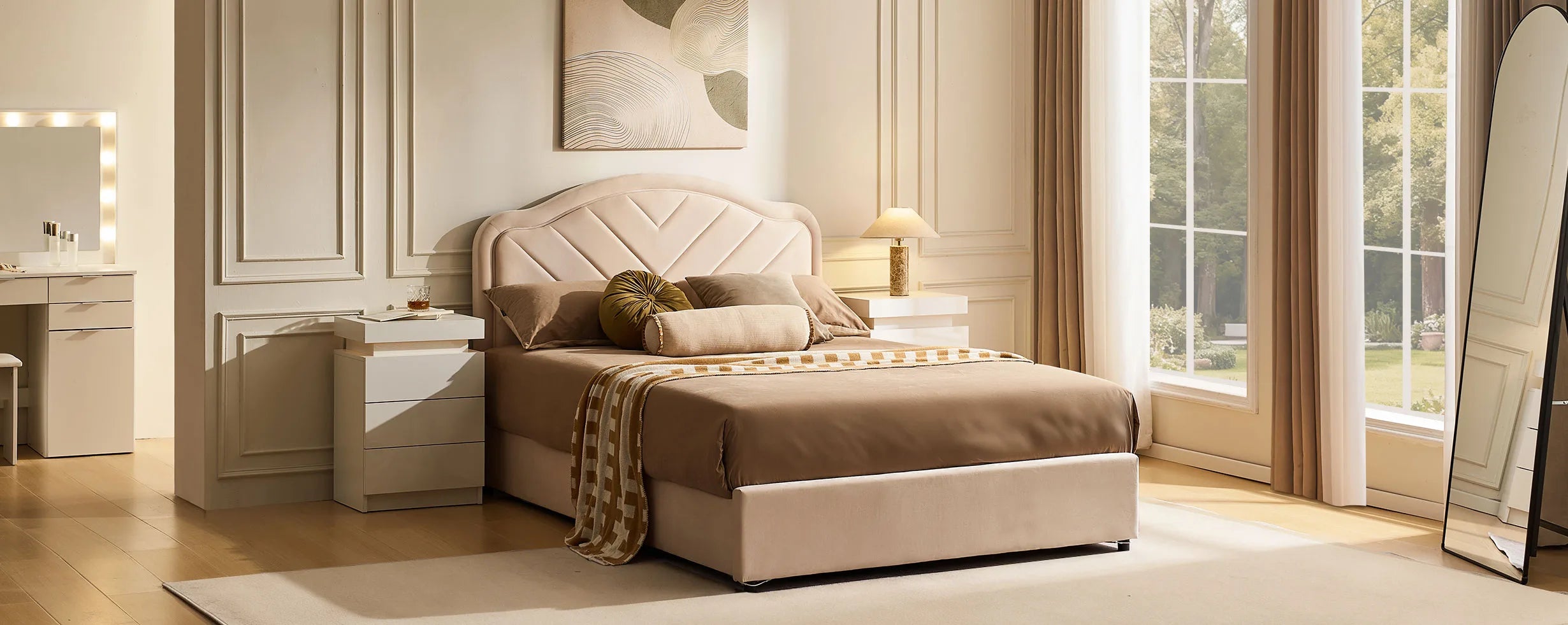 Luniva Double Bed Frame in bright bedroom during daytime