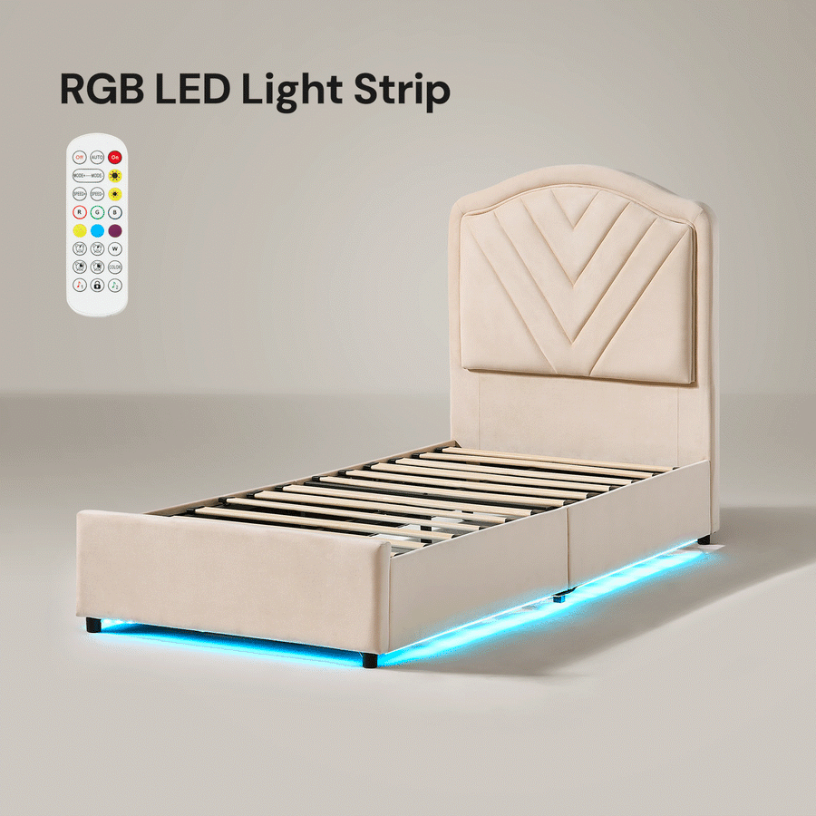 Luniva Ottoman Storage Bed Frame, RGB Light Single Upholstered Bed ...