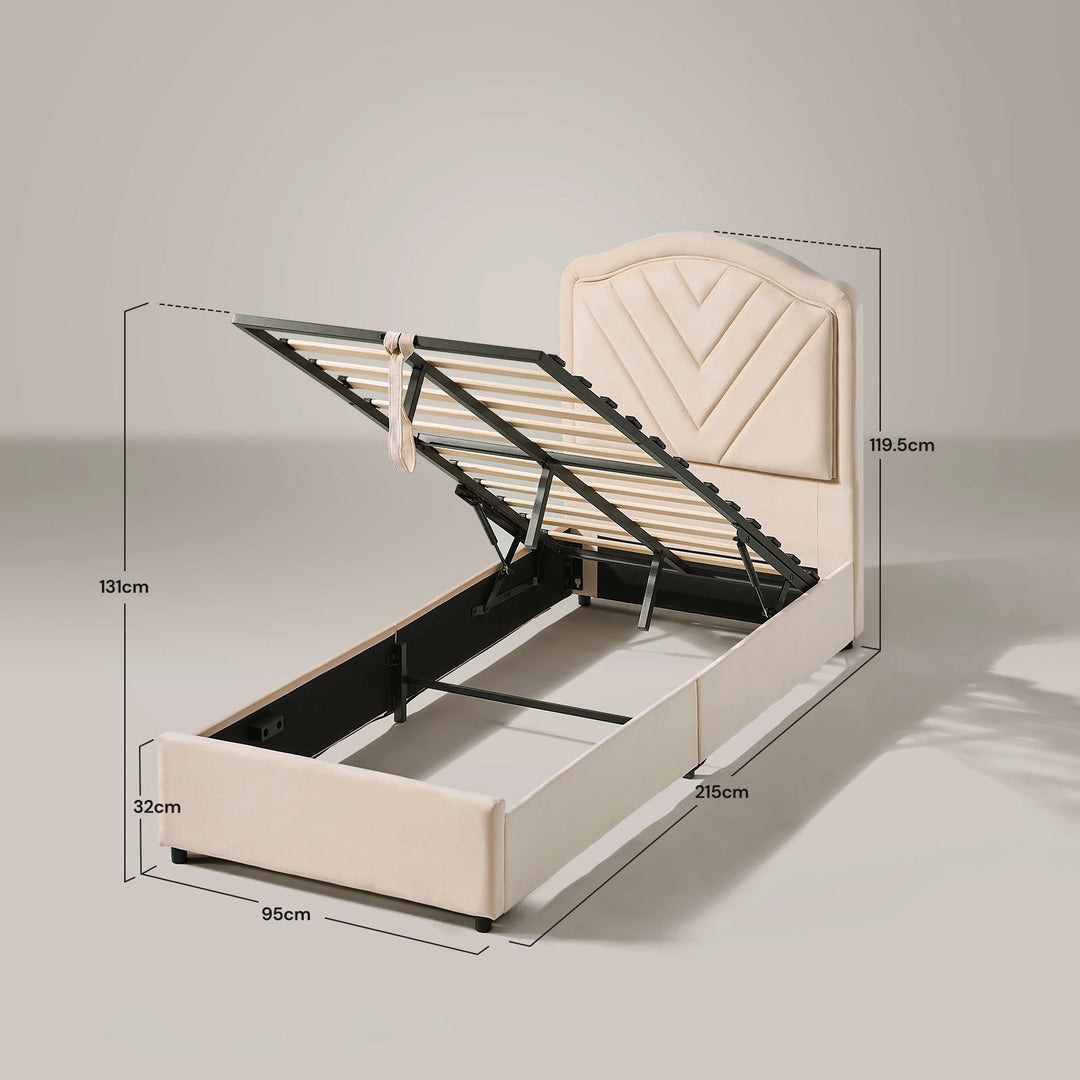 Dimension diagram of the Luniva Cream LED Single Bed Frame