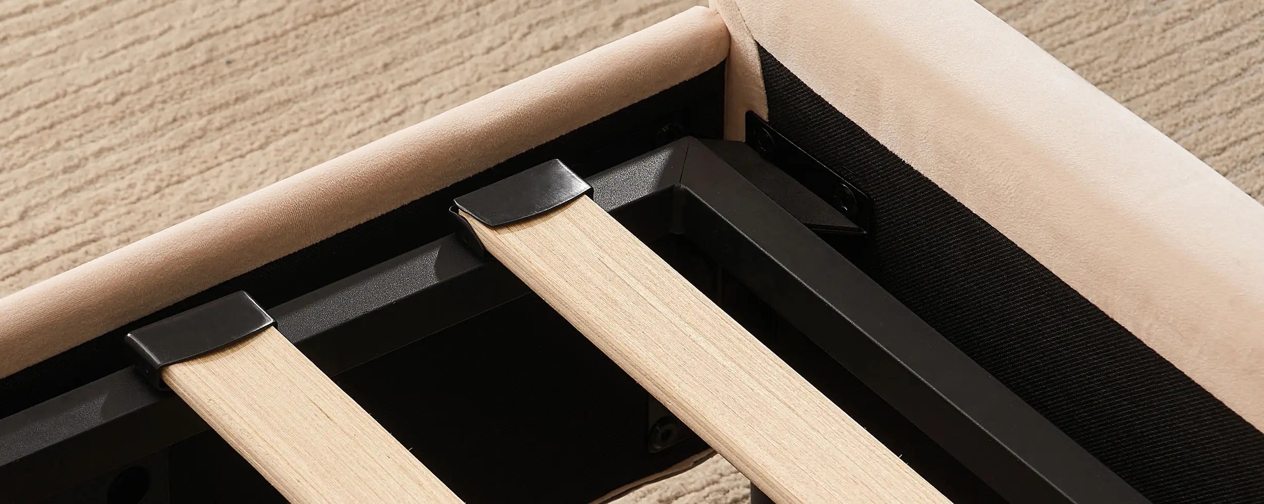Flat slats and metal support detail of the Luniva Cream LED Single Bed Frame