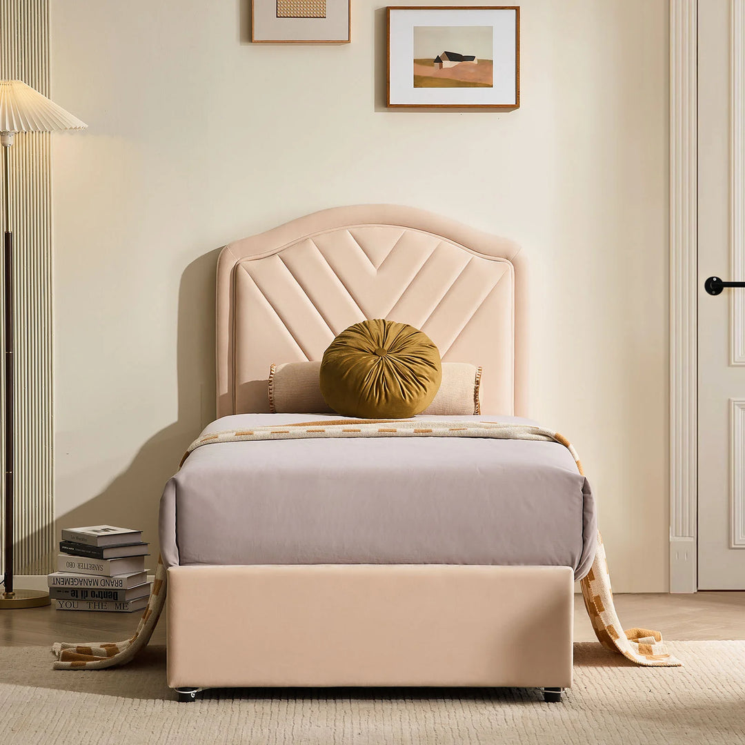 Front view of the Luniva Cream LED Single Bed Frame