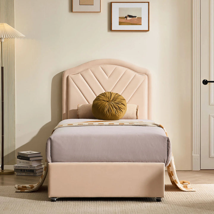 Front view of the Luniva Cream LED Single Bed Frame