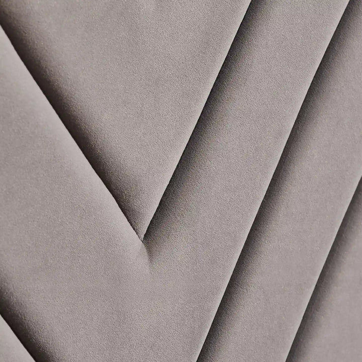 Detailed view of V-stitch pattern on upholstered headboard of Luniva grey double bed frame