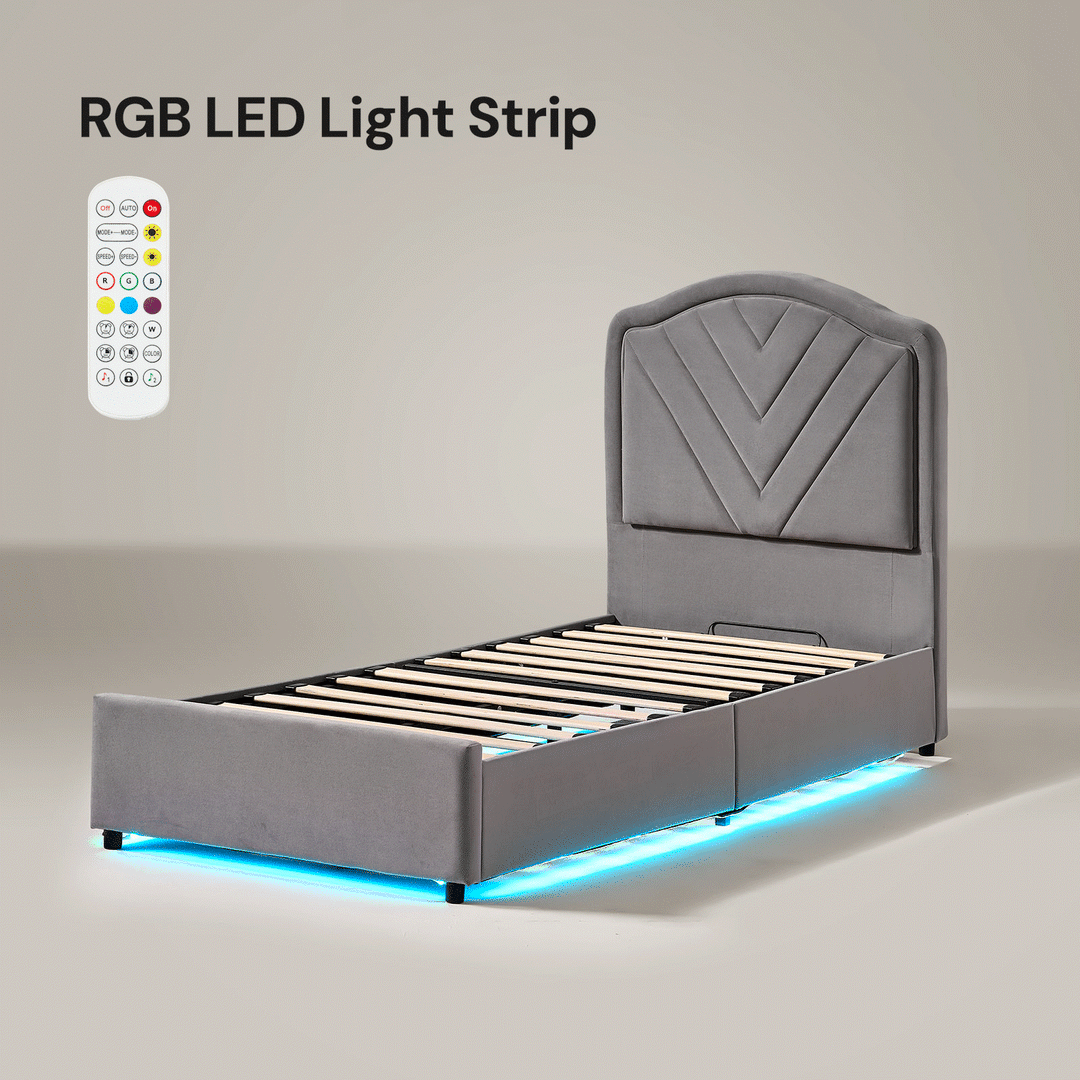 RGB LED lighting colours on the Luniva Grey LED Single Bed