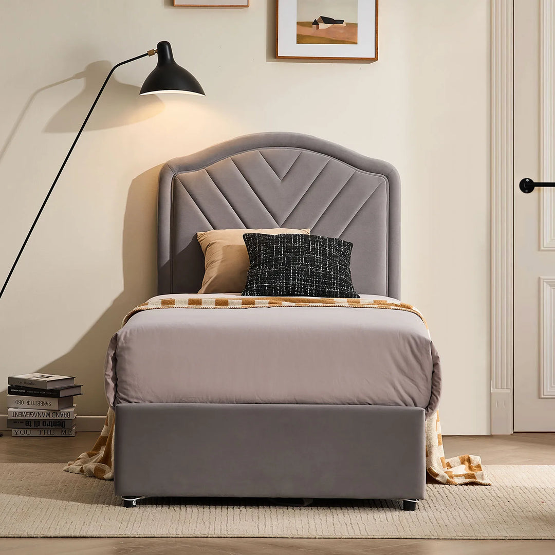 Front view of the Luniva Grey LED Single Bed Frame