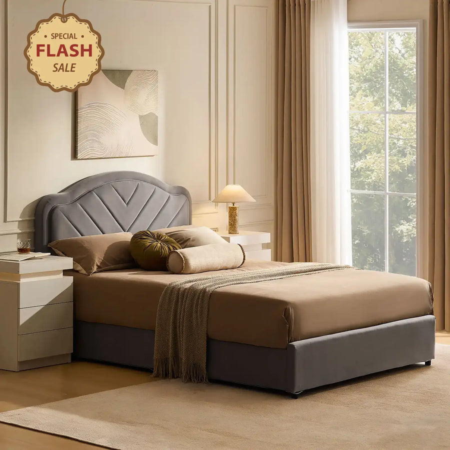 Luniva Grey LED Double Bed Frame in a bright bedroom