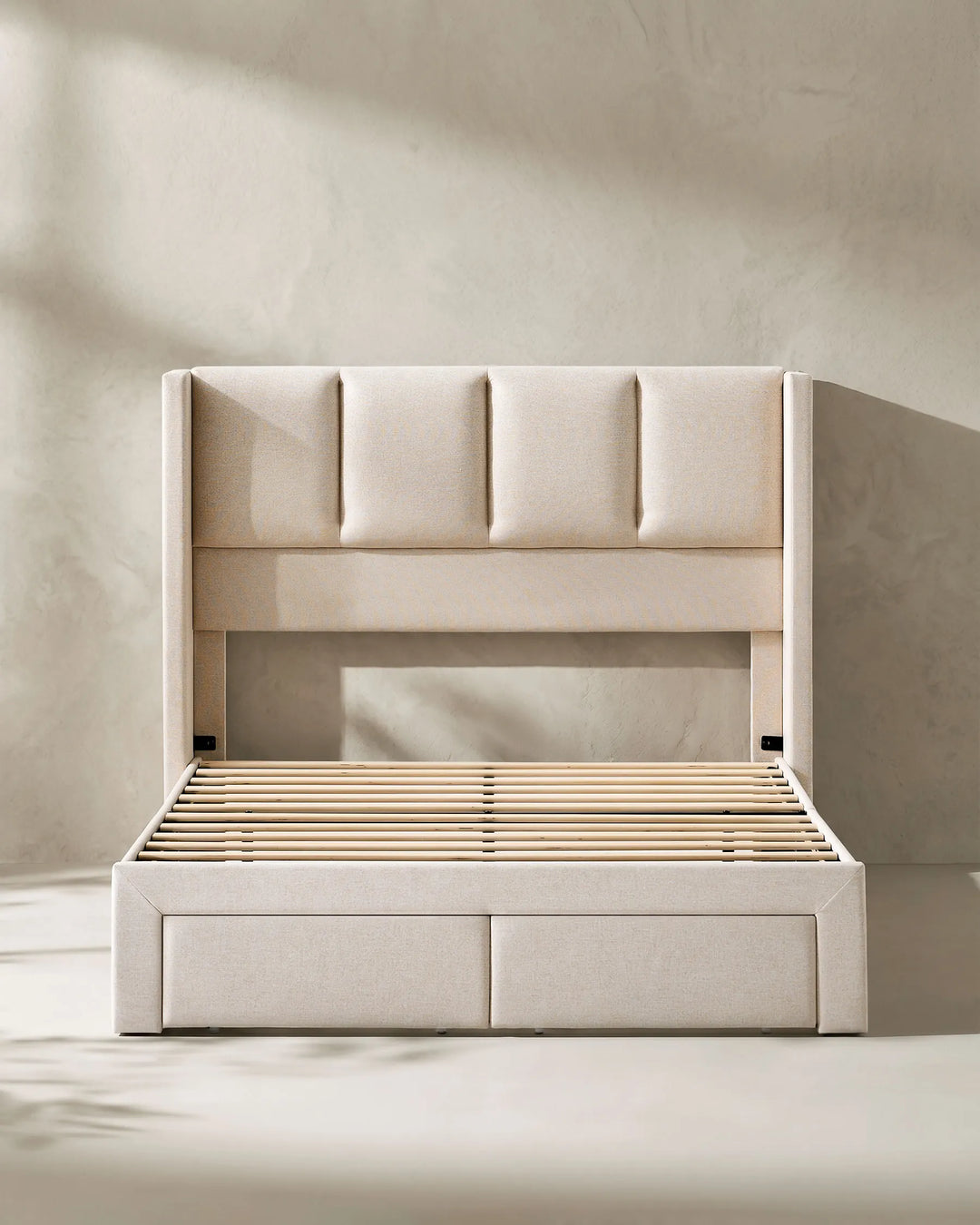 Luvon Beige Double Bed Frame white background – front view