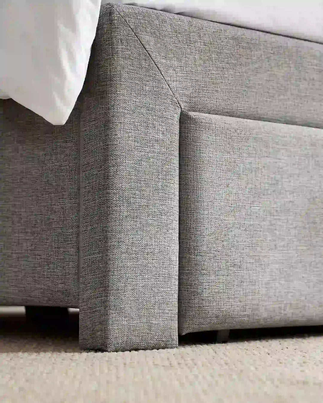 Detail view of Luvon bed frame legs and elevated base design