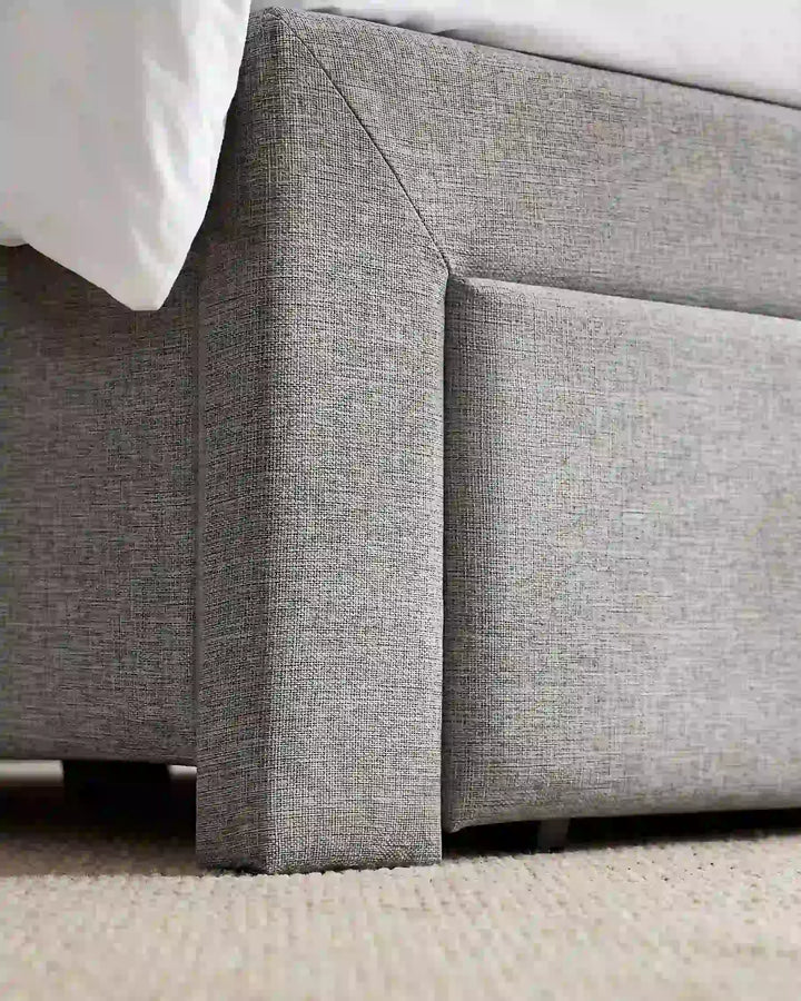 Detail view of Luvon bed frame legs and elevated base design