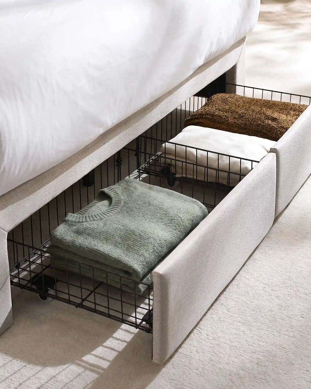Close-up of Luvon underbed storage basket with woven texture