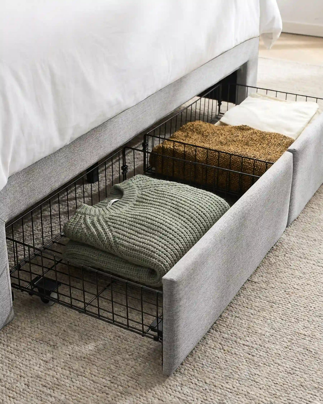 Close-up of Luvon underbed storage basket with woven texture