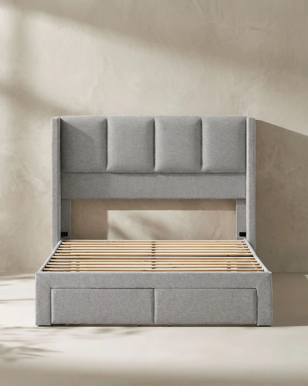 Luvon grey Double Bed Frame white background – front view