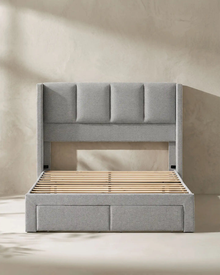 Luvon grey Double Bed Frame white background – front view